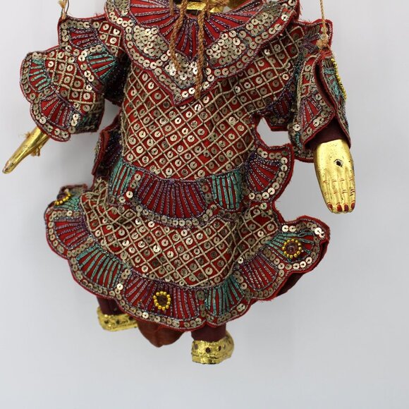 Handmade Traditional Burmese Puppet Gold Face Ornate Costume Strings Attached - Picture 4 of 9